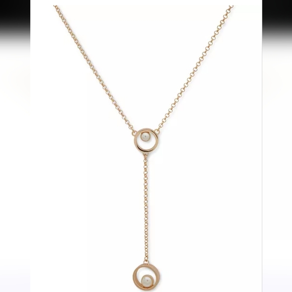 Karl Lagerfeld Jewelry - KARL LAGERFELD PARIS Gold-Tone Imitation Pearl Lariat Necklace 16" + 3" extender